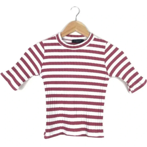 Mock-Neck Mauve Striped Knit Top - Picture 1 of 5